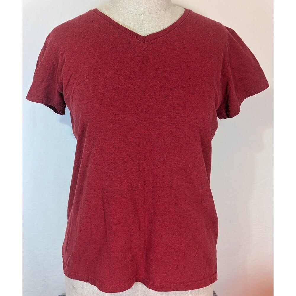 Gildan Heavy Cotton V-Neck T-Shirt Red Heather Women's XL Short Sleeve Tee